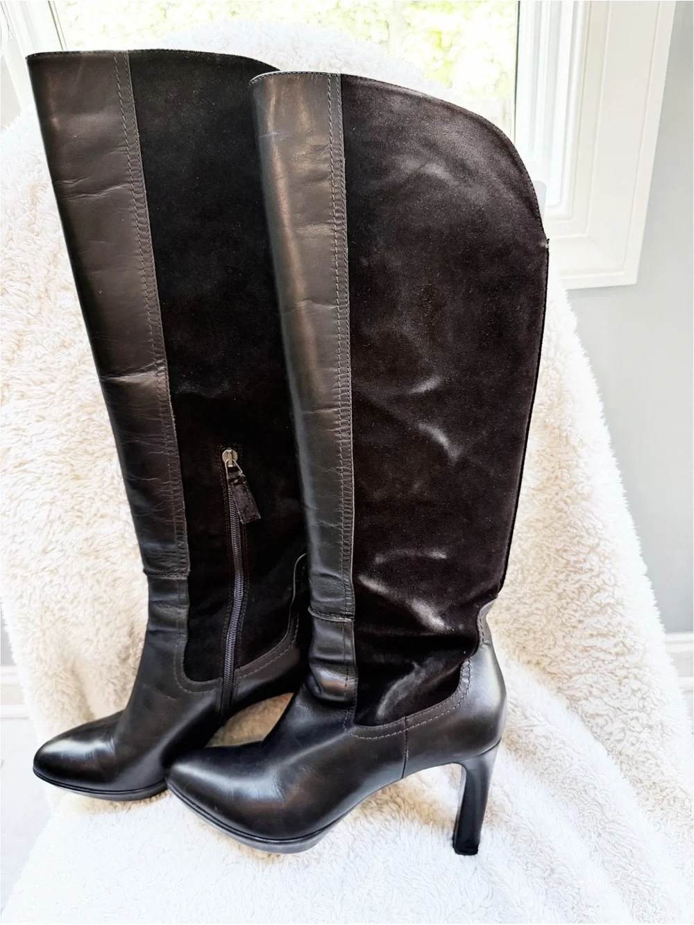 NWOT Aquatalia Chocolate Brown Heel Knee-High Leather and Suede  Women's Boots